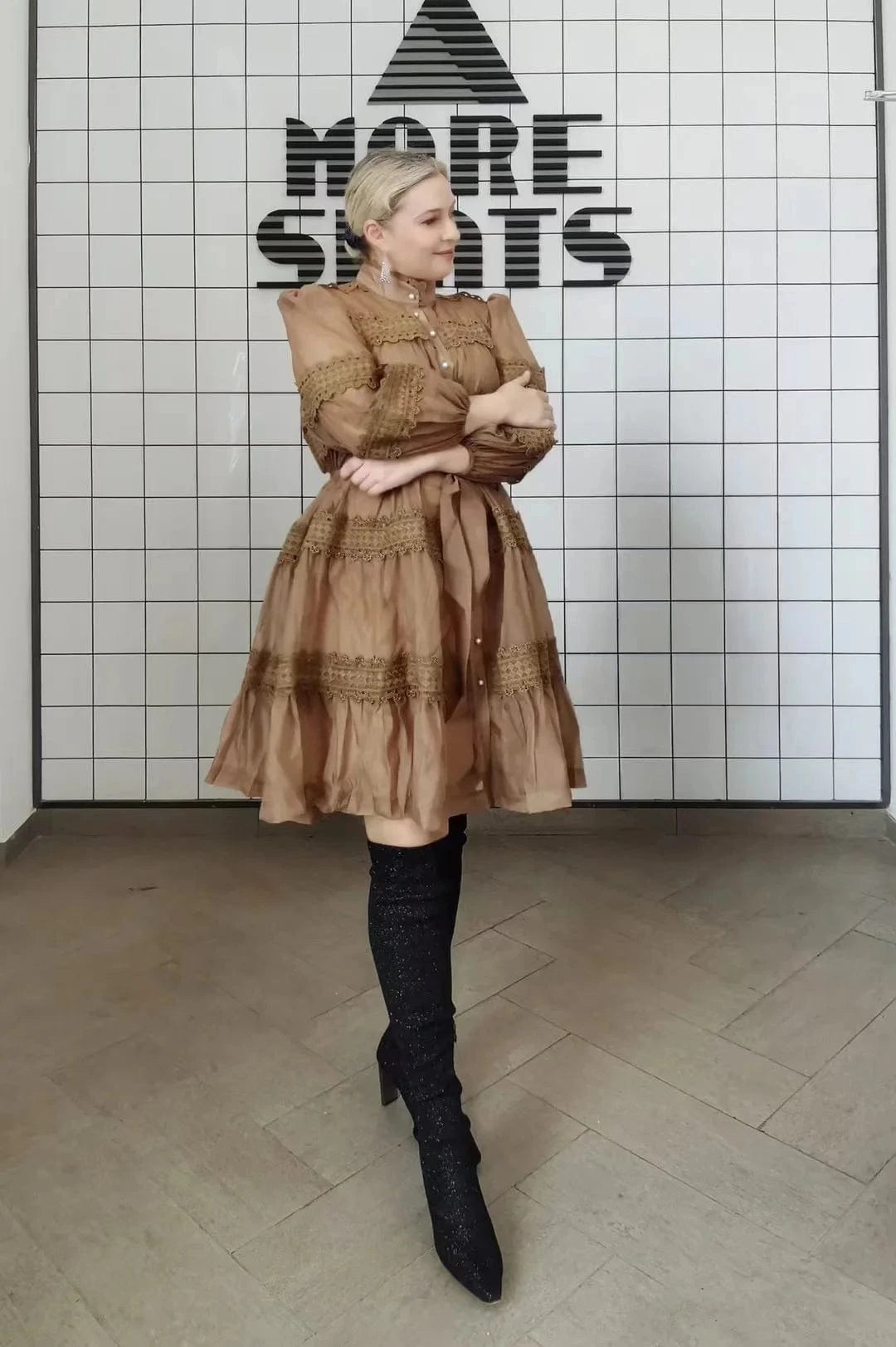 2024 Bettergirl Spring Women's Elegant Fashion Informal Short Stand Collar Solid Color Dress