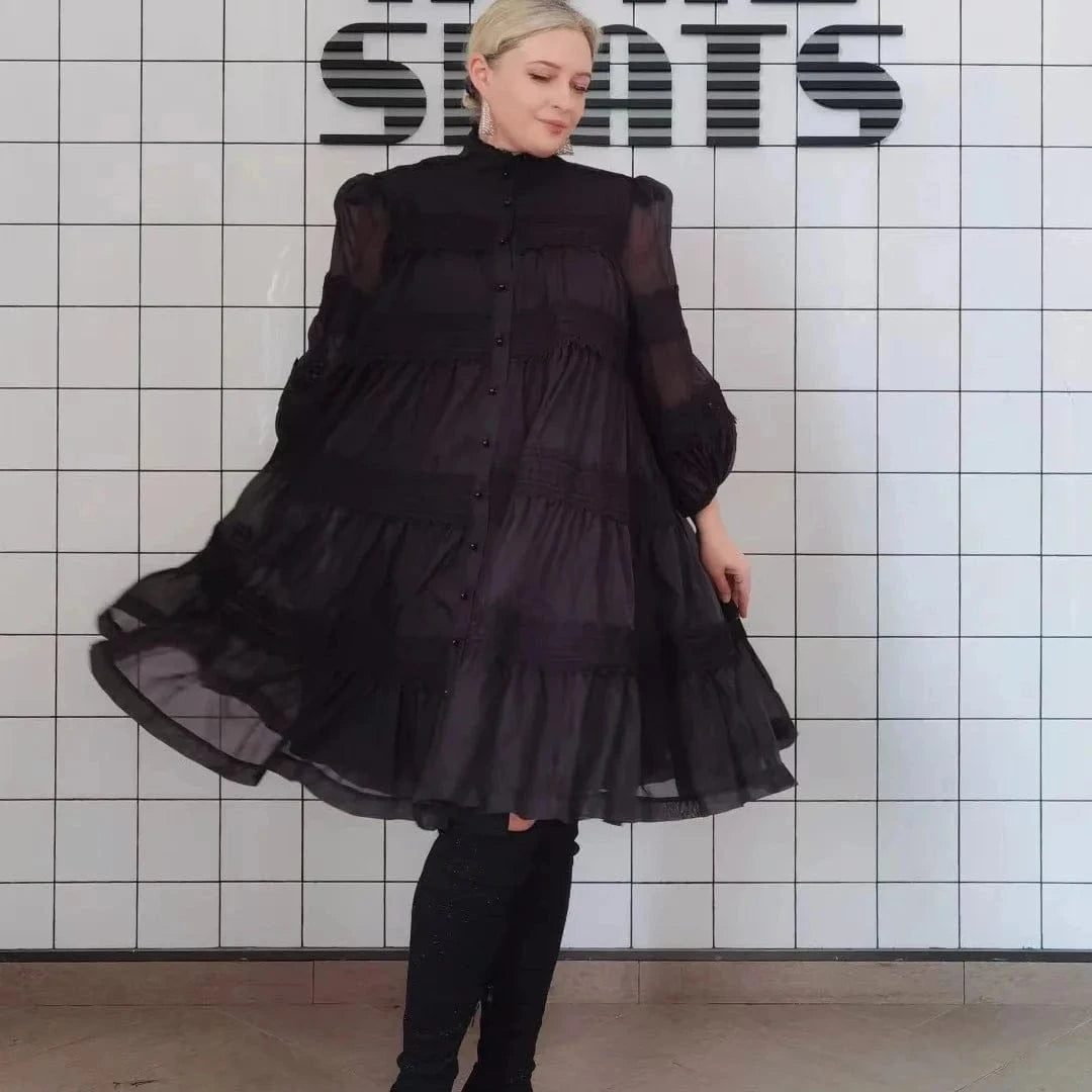 2024 Bettergirl Spring Women's Elegant Fashion Informal Short Stand Collar Solid Color Dress