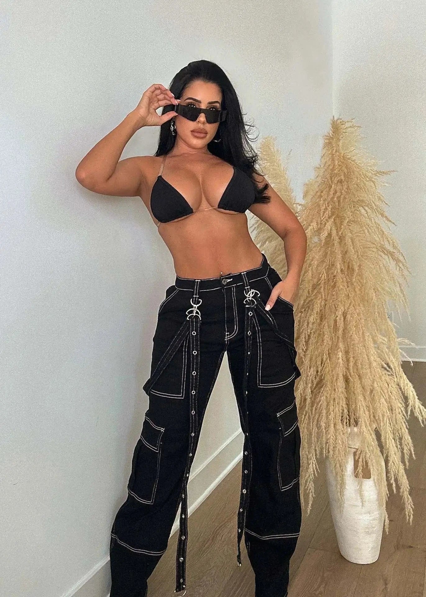 2024 boutique S-2XL high quality women's jeans denim ladies casual cargo pant with pockets