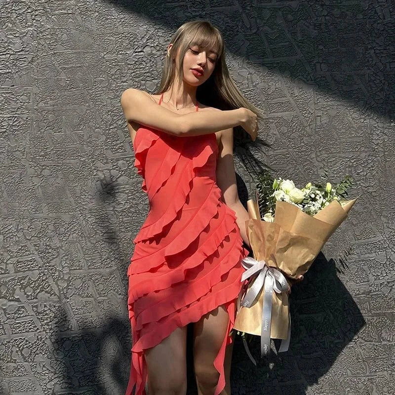 2024 boutique summer woman clothes elegant evening ruffles ladies sexy midi dresses