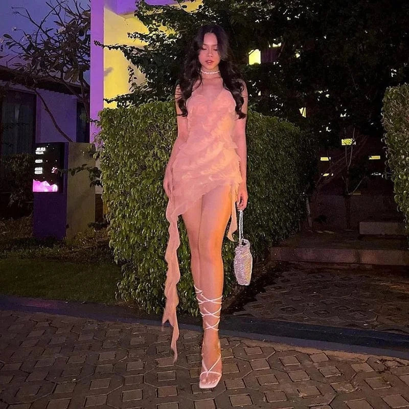 2024 boutique summer woman clothes elegant evening ruffles ladies sexy midi dresses