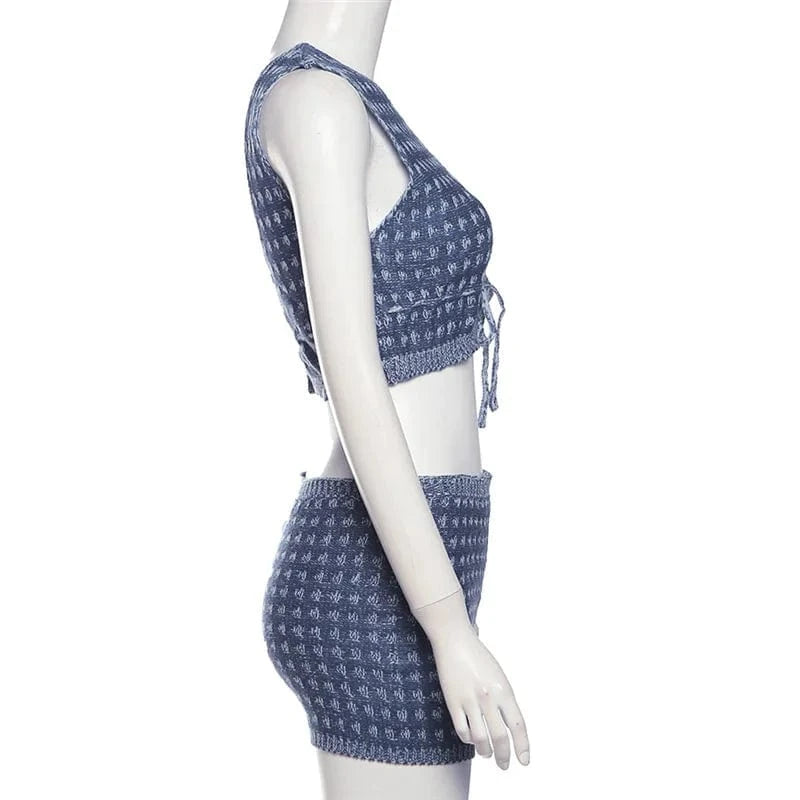 2024 Casual Knit Women's Short Set Loungewear Two Piece Shorts Set