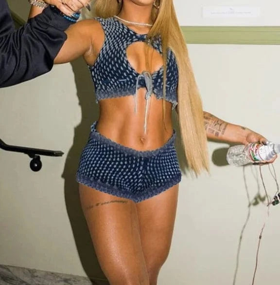 2024 Casual Knit Women's Short Set Loungewear Two Piece Shorts Set