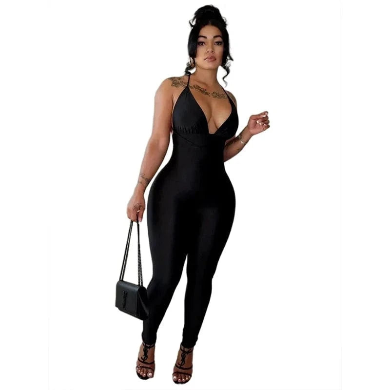 2024 Casual Sport Fitness Streetwear Female Jumpsuit Sexy Neck Backless Skinny Elastic Jumpsuit Women Yoga Outfit