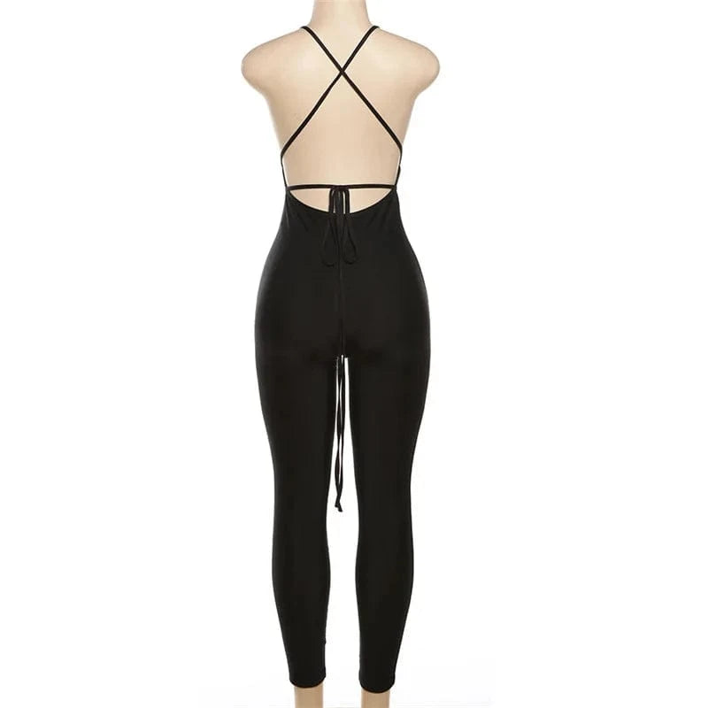 2024 Casual Sport Fitness Streetwear Female Jumpsuit Sexy Neck Backless Skinny Elastic Jumpsuit Women Yoga Outfit