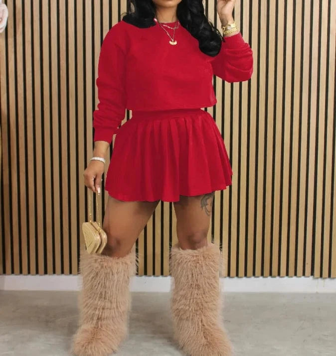 2024 casual women 2 pieces sets long sleeve hollow crop tops and pleated skirts suits streetwear tracksuits