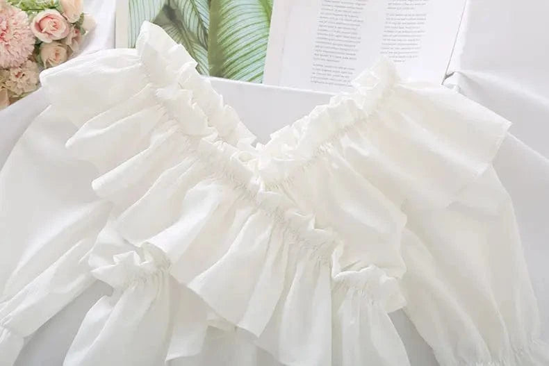 2024 Chiffon Thin Ruffled Zipper Summer Small Fragrance Style All-Matching Line Neck Women's Short-Sleeved New Shirt