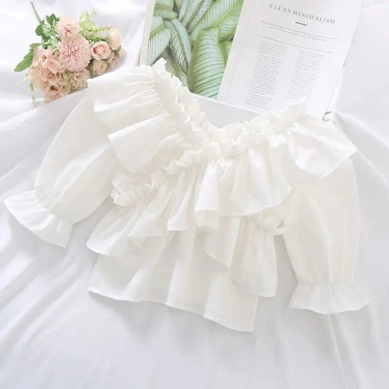 2024 Chiffon Thin Ruffled Zipper Summer Small Fragrance Style All-Matching Line Neck Women's Short-Sleeved New Shirt