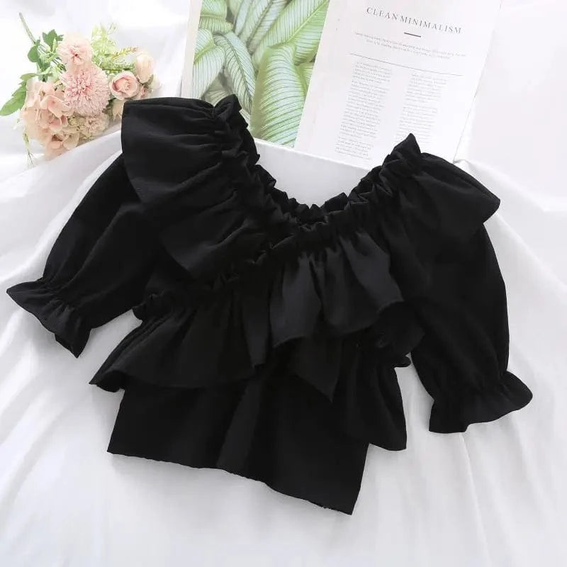 2024 Chiffon Thin Ruffled Zipper Summer Small Fragrance Style All-Matching Line Neck Women's Short-Sleeved New Shirt