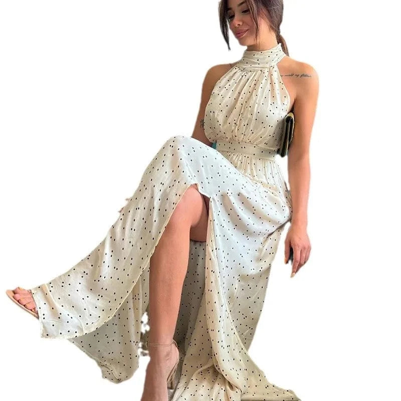 2024 Clothing Factory Casual Street Style Ethnic Fashion Women Halter Polka Dot Print Maxi Dress
