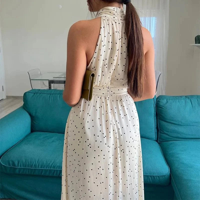 2024 Clothing Factory Casual Street Style Ethnic Fashion Women Halter Polka Dot Print Maxi Dress