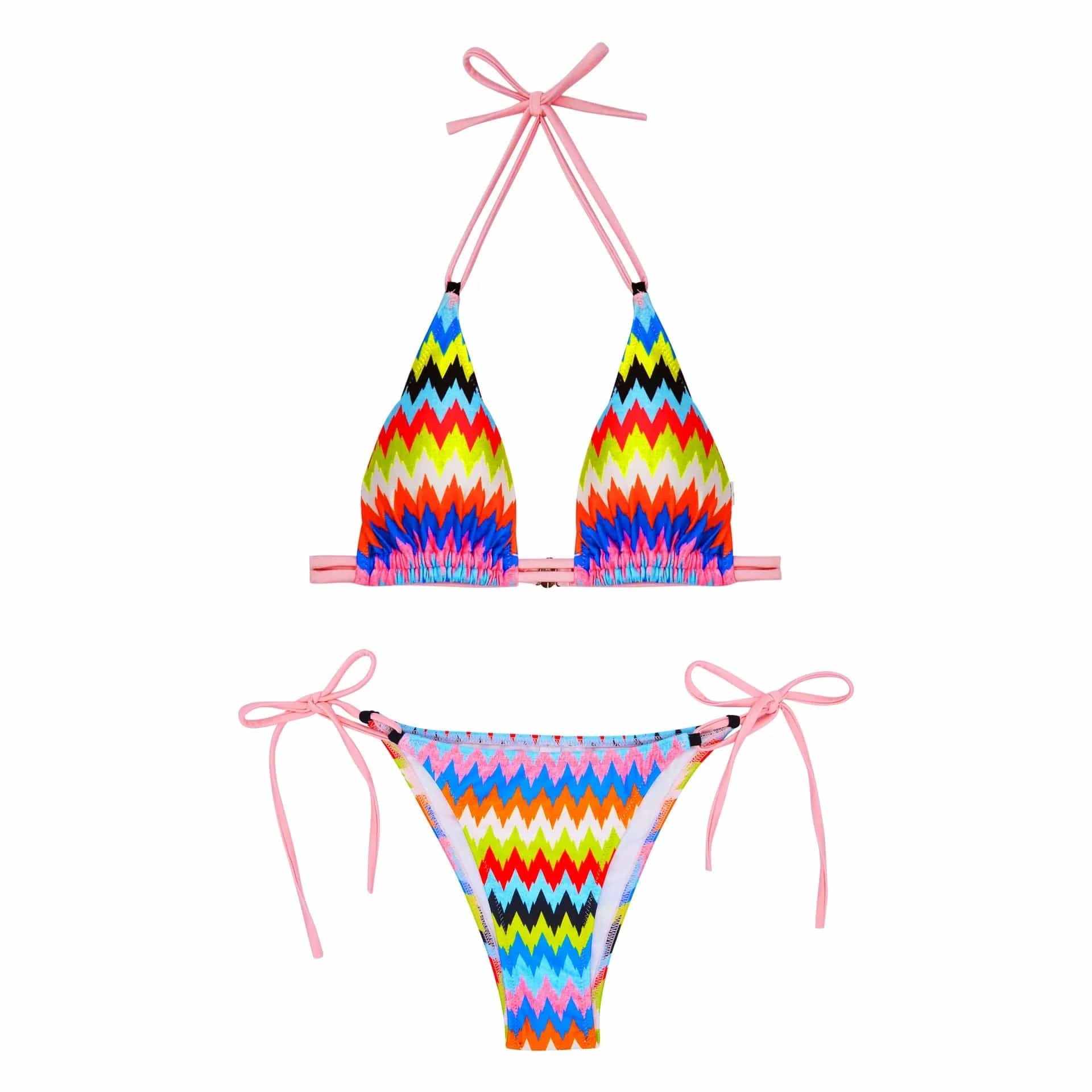 2024 Colorful Micro Two Piece Bikini Beachwear Triangle Halter Swimsuit Women Thong Swimwear