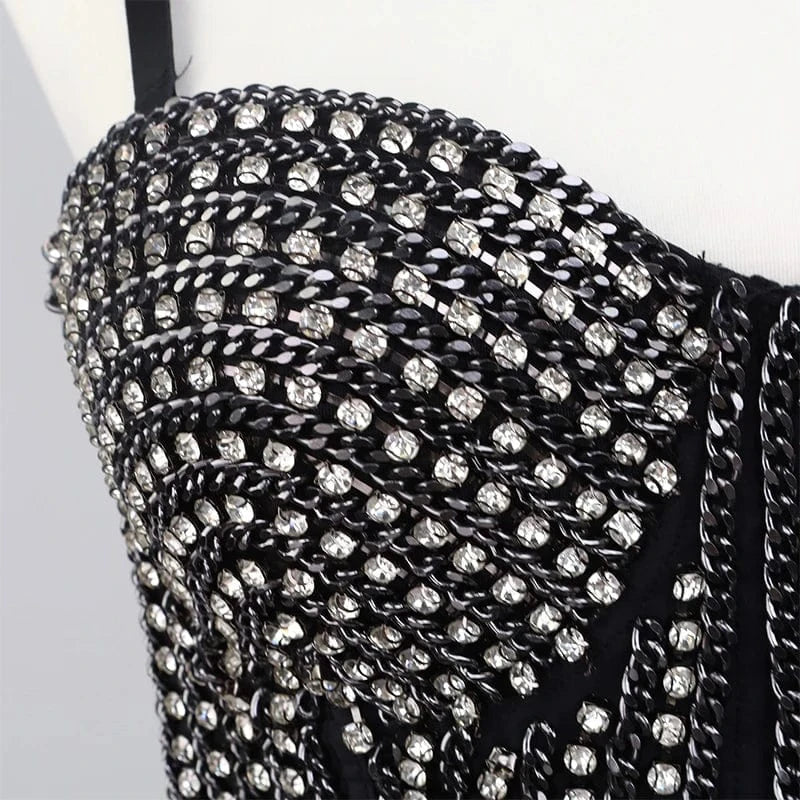 2024 Corset Top Women Pearls Decoration Sexy Sleeveless Pearls Bustier Push Up Night Club Bralette Bra