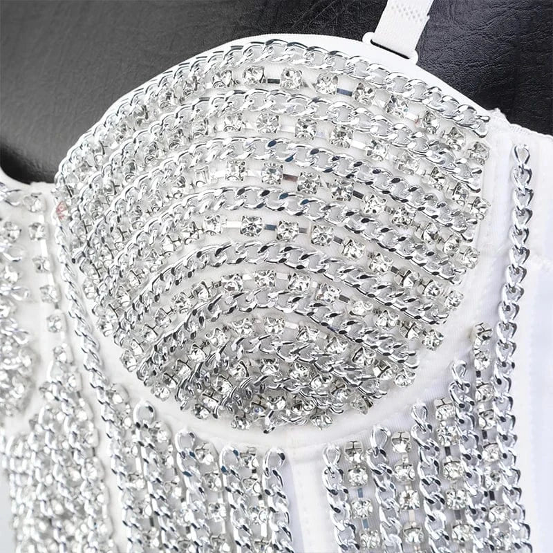 2024 Corset Top Women Pearls Decoration Sexy Sleeveless Pearls Bustier Push Up Night Club Bralette Bra