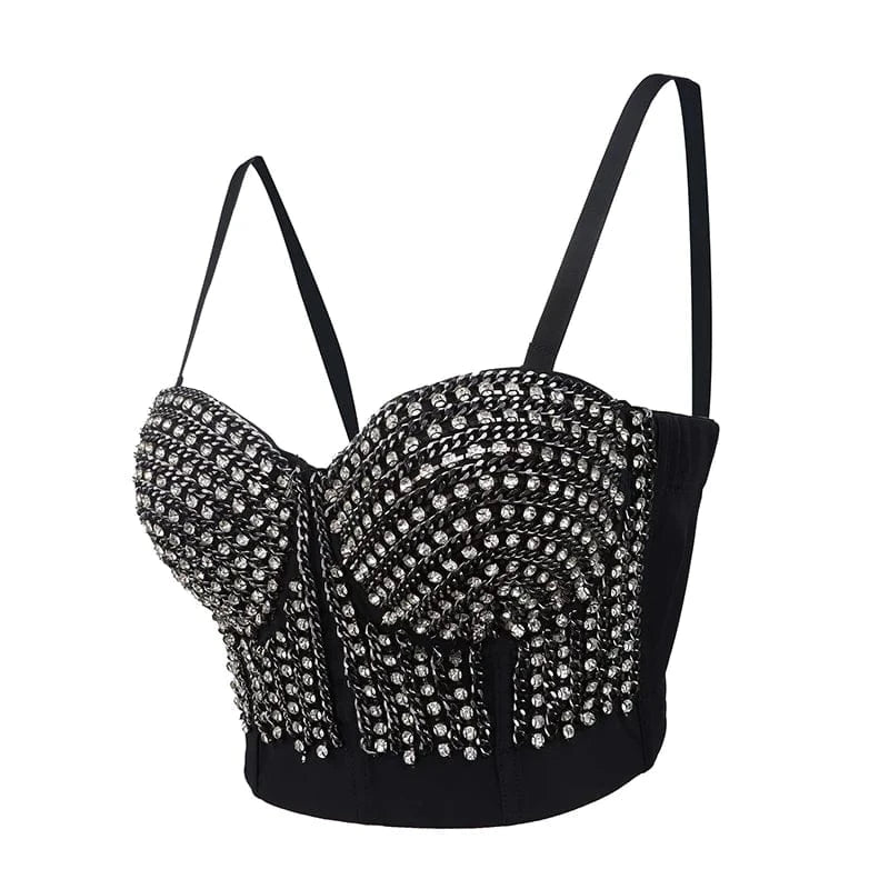2024 Corset Top Women Pearls Decoration Sexy Sleeveless Pearls Bustier Push Up Night Club Bralette Bra