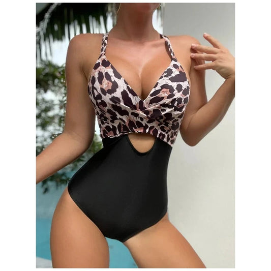 2024 Custom Logo China Manufacturer Leopard Print One Piece Sexy Swimsuit Women Patchwork Bathing Suit Beachwear Monokini