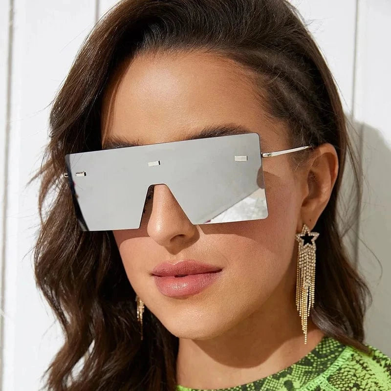 2024 Custom logo Women Retro Oversized Sunglasses Vintage one piece Sunglasses Eyewear Oculos De Sol Square Rimless Sunglasses