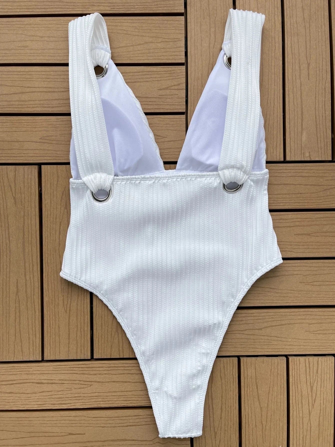 2024 Custom Sexy Swimwear Deep V Neck Ribbed One Piece Swimsuit Women Monokini High Leg Cut Bather Bathing Suit