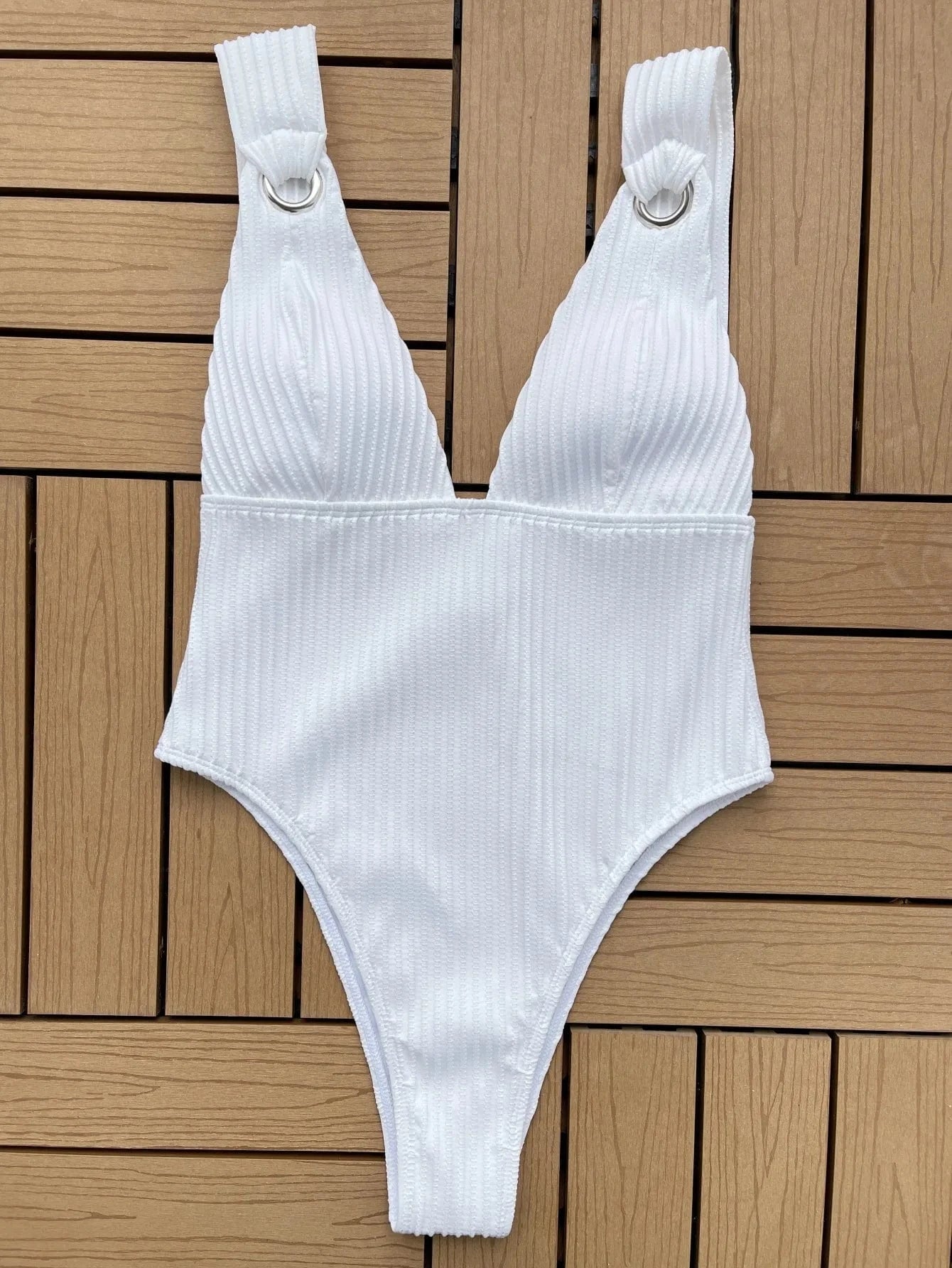 2024 Custom Sexy Swimwear Deep V Neck Ribbed One Piece Swimsuit Women Monokini High Leg Cut Bather Bathing Suit