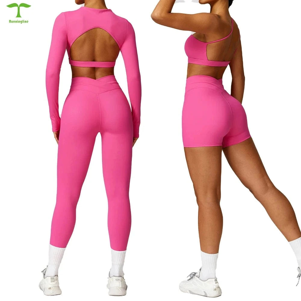 2024 Custom Wholesale Fitness Gym Shorts Women Yoga Bra Leggings Women Long-Sleeved top 2 Piece Yoga Sets Gym Fitness Sets