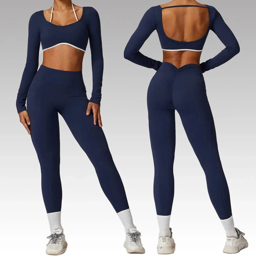 2024 Custom Women's Workout sets Bra for women Backless High Waist Long-sleeved top Women sportswear Leggings 2 Pieces Yoga set