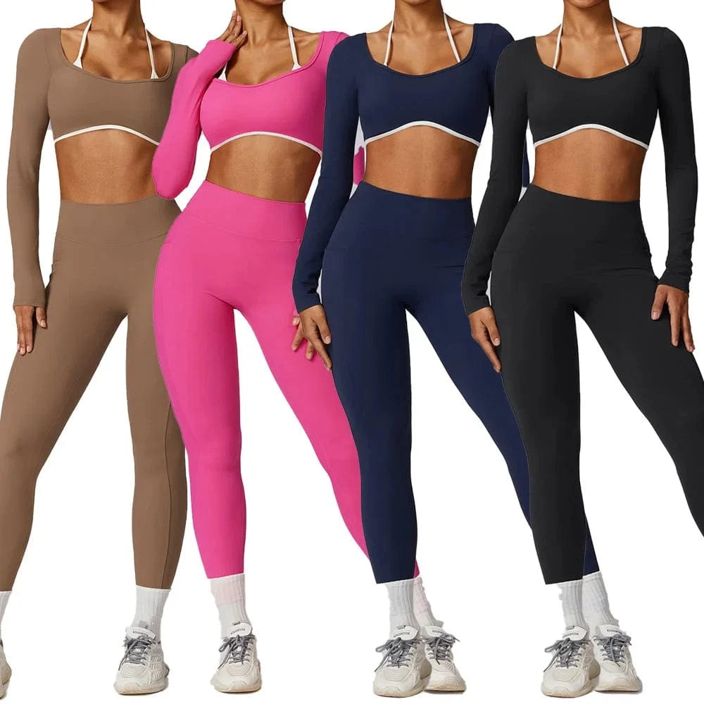2024 Custom Women's Workout sets Bra for women Backless High Waist Long-sleeved top Women sportswear Leggings 2 Pieces Yoga set