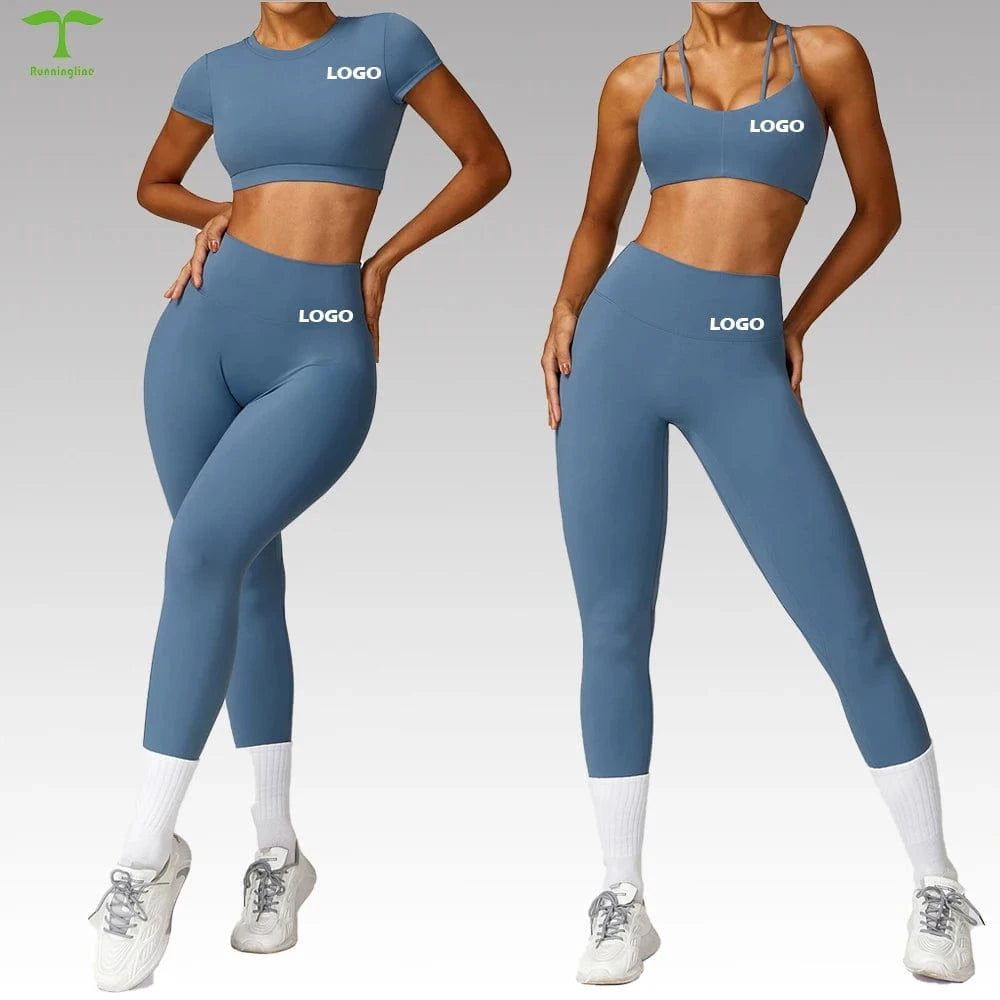 2024 Custom Women Sportswear Scrunch butt Backless High Waist Removable pads 2 Pieces Sports Workout Suit Yoga Gym Leggings Set