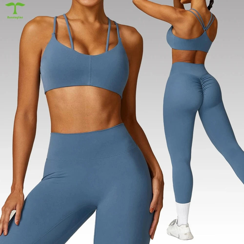 2024 Custom Women Sportswear Scrunch butt Backless High Waist Removable pads 2 Pieces Sports Workout Suit Yoga Gym Leggings Set