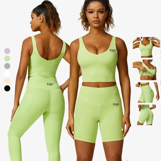 2024 Custom Yoga Gym Legging Set Woman Activewear Fitness Womens 2 Piece Crop Top And Leggings Set
