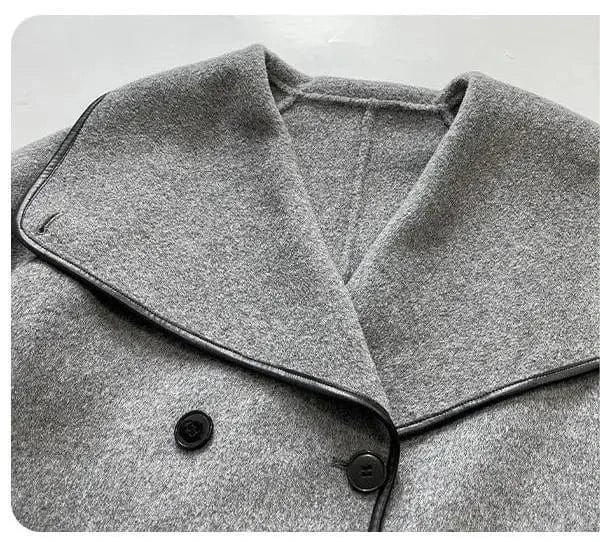 2024 Designed Patchwork Winter Both Side Long Sleeve Double-breasted All Match Women Wool Solid Loose Gray Coat