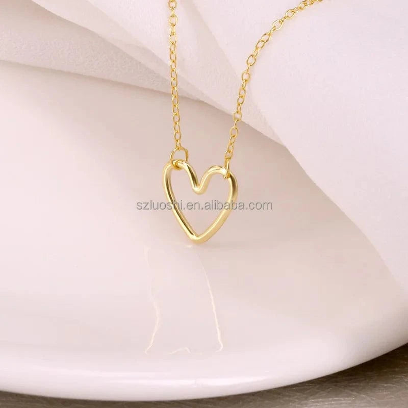 2024 Drop Shipping Simple 925 Sterling Silver Gold Plated Hollow Love Heart Pendant Clavicle Necklace For Women Gift