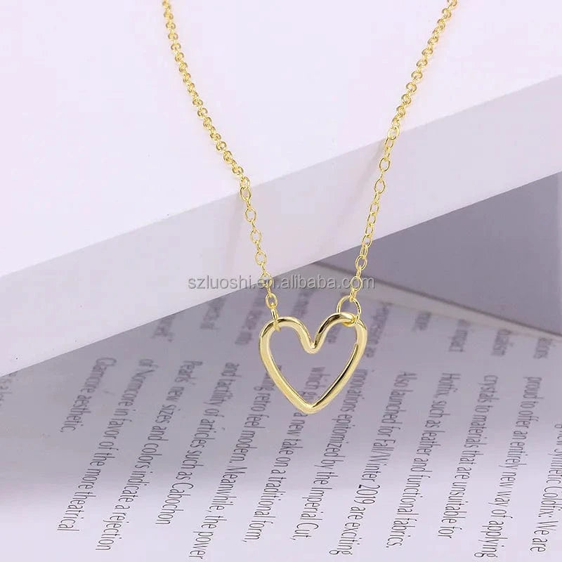 2024 Drop Shipping Simple 925 Sterling Silver Gold Plated Hollow Love Heart Pendant Clavicle Necklace For Women Gift