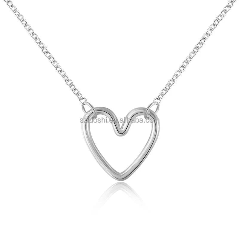 2024 Drop Shipping Simple 925 Sterling Silver Gold Plated Hollow Love Heart Pendant Clavicle Necklace For Women Gift