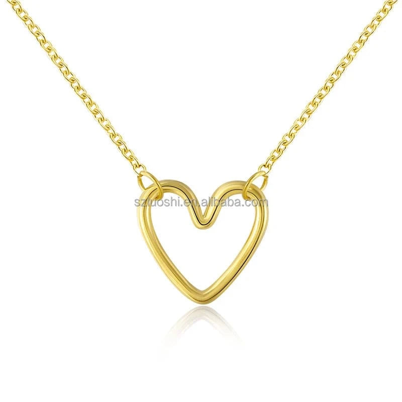 2024 Drop Shipping Simple 925 Sterling Silver Gold Plated Hollow Love Heart Pendant Clavicle Necklace For Women Gift