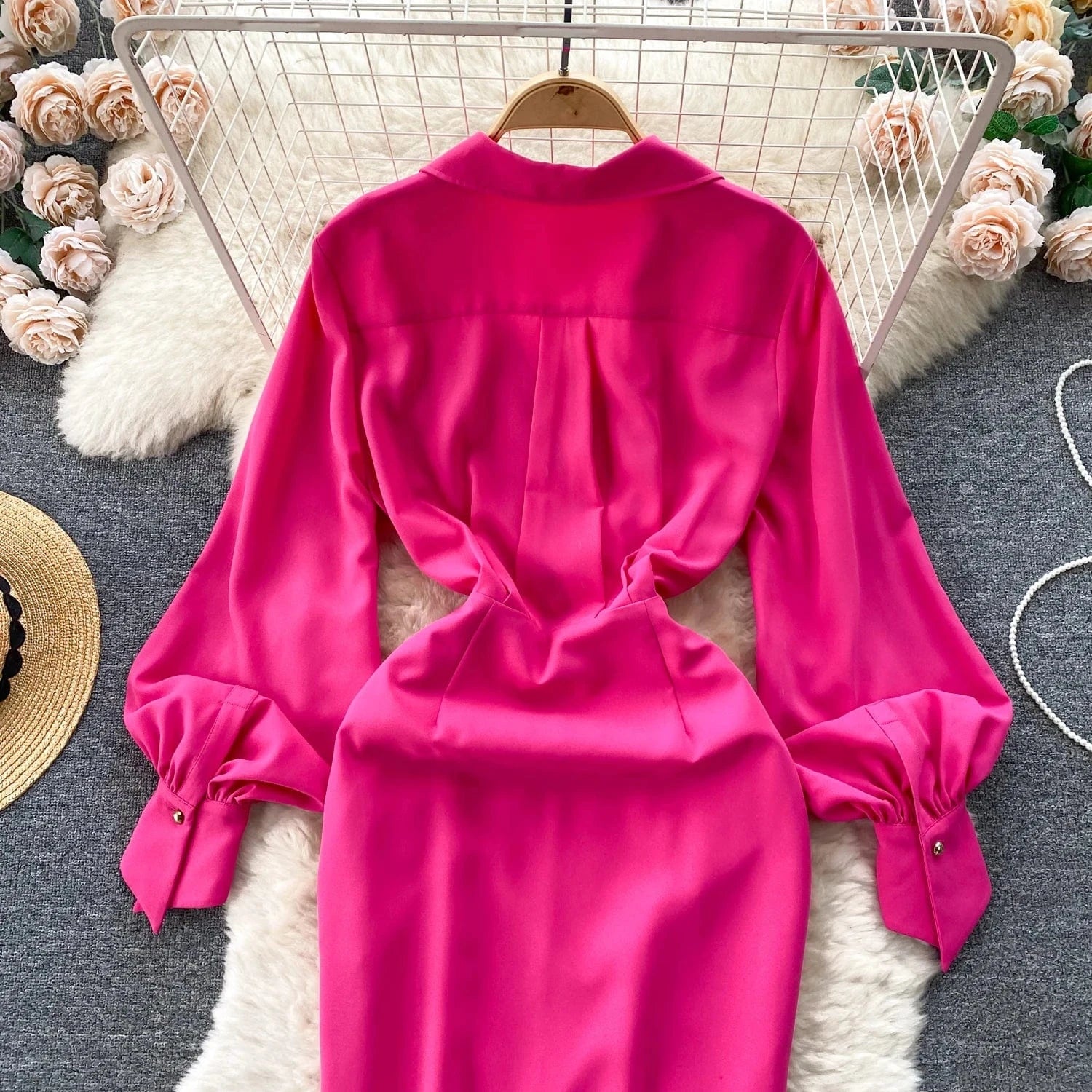 2024 Early Spring New Polo Collar Shirt Waist Waist Slimming Dress For Women
