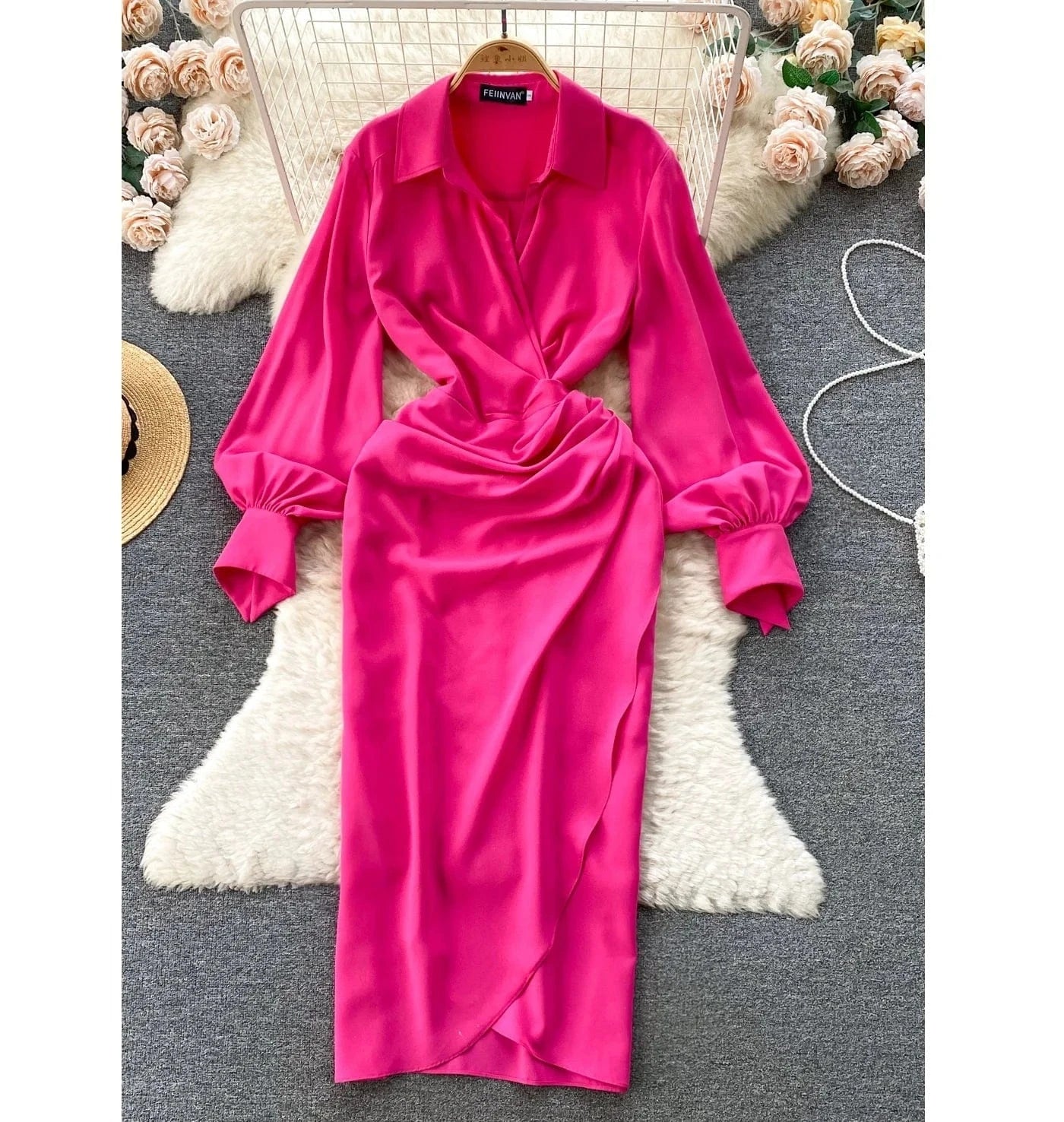 2024 Early Spring New Polo Collar Shirt Waist Waist Slimming Dress For Women