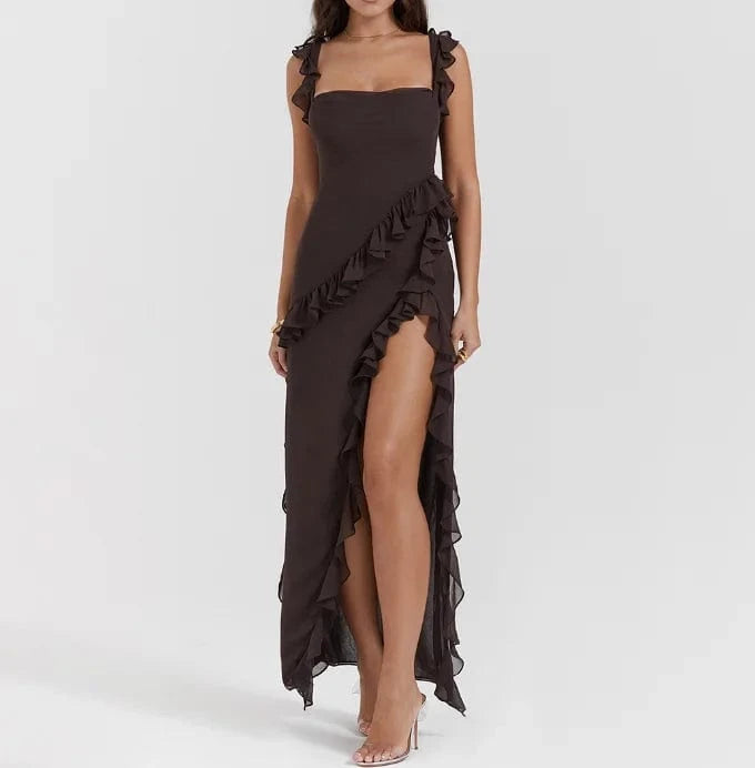 2024 Elegant chiffon evening dresses for women maxi dress with slit women ruffle dress