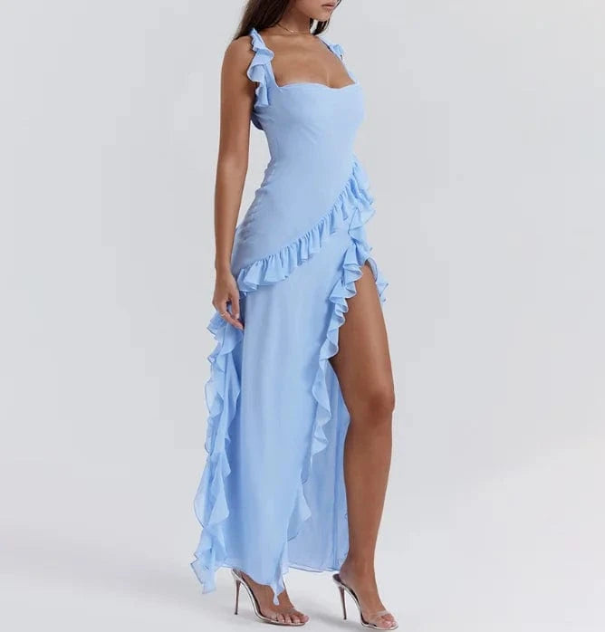 2024 Elegant chiffon evening dresses for women maxi dress with slit women ruffle dress