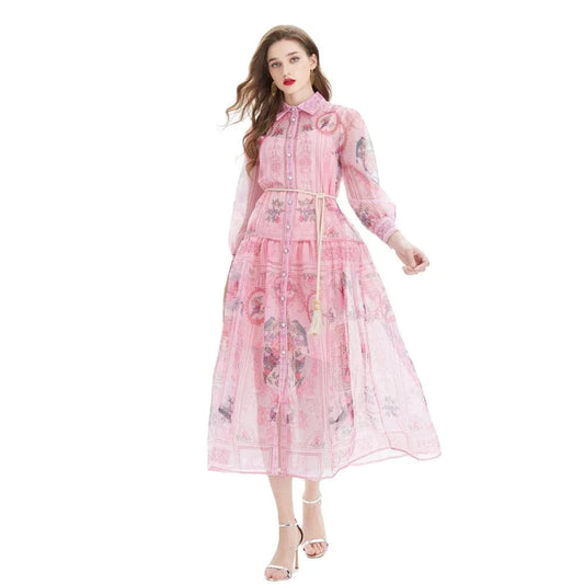 2024 Ethnic Style Retro Style Shirt Collar Lover Silk Print Waist Collection - Two Piece Set XY2029085
