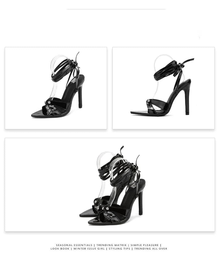 2024 European, American and European rivet cross strap high heel pointed sandals 35-41