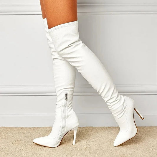 2024 European &American pointed thin heel high boots female pedicure high heels side zipper fashion boots