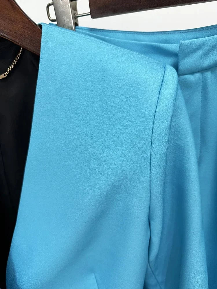 2024 European New Designed Lady Office Suit Sexy V-neckline Long Sleeve Solid Flower Blazer Flared Pants Women 2Pcs