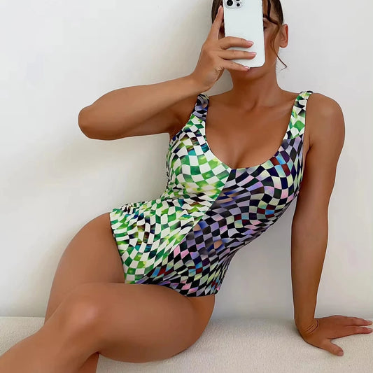 2024 Factory wholesale match color high cut V neck sexy one piece swimsuit for lady