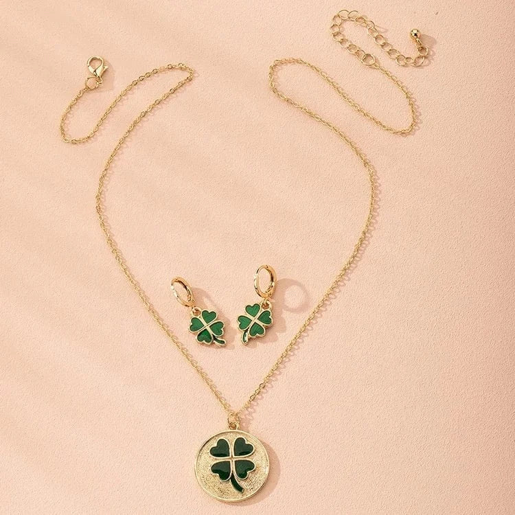 2024 Factory wholesale womens enamel flower design gold necklace earrings necklace jewelry set for woman