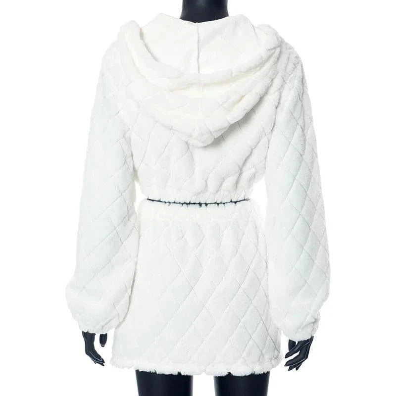 2024 Fall And Winter Hoodie Two Piece Set Long Sleeve Wool Fashionable Women Nightclub Skirt Sets