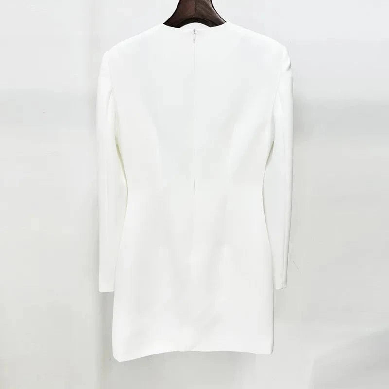 2024 fall new star fashion 3D black flower women's clothing studded long sleeve short white evening dresses