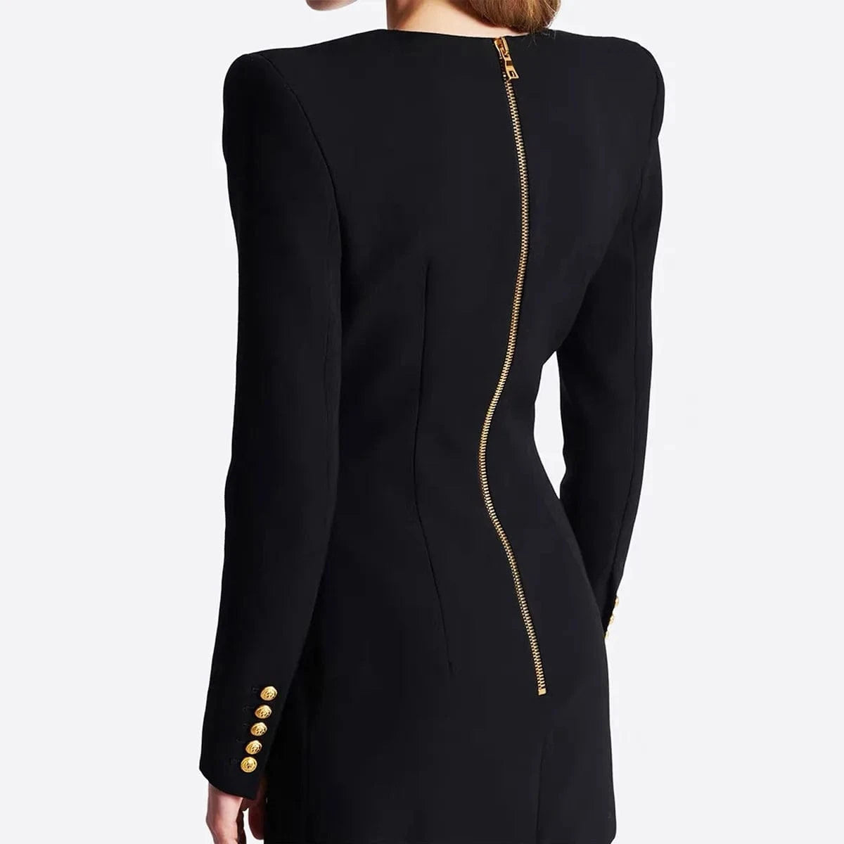 2024 Fall Winter Sexy V-neckline Single-breasted Long Sleeve Women Office Blazer Short Mini Slim Black Dress