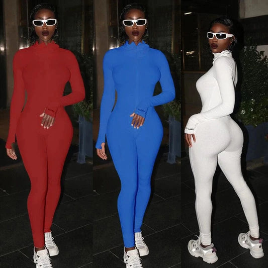 2024 fashion high neck women zipper design Pit Stripe long Sports jumpsuit