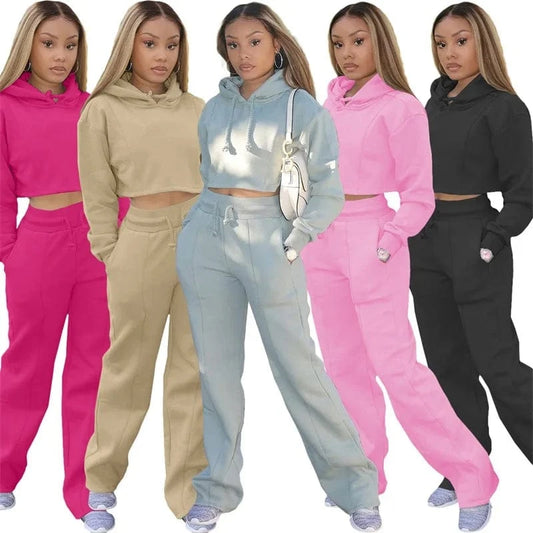 2024 Fashion Ladies Clothes Outfit Plush Size Casual Women Hooded Track Suit Sweatshirt Pants Two Piece Set