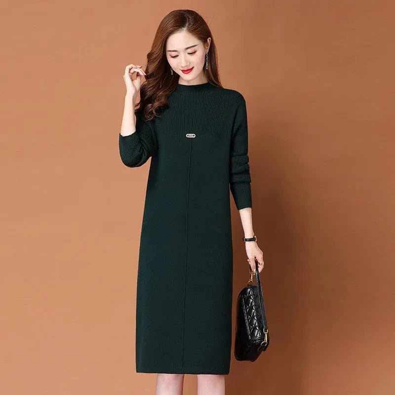2024 Fashion ladies spring new arrival crew neck long sleeve slim solid color high-quality sweater dress